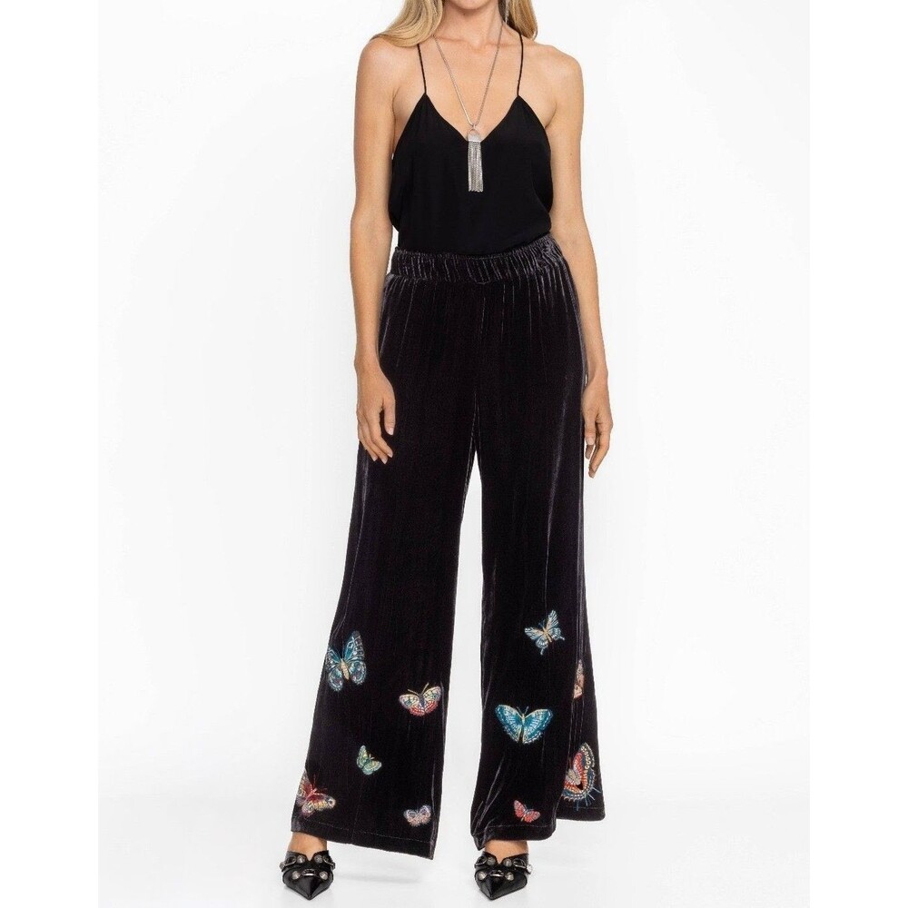 Johnny Was Luciana Seamed Wide Leg Pants Womens Large Brown Velvet Butterfly